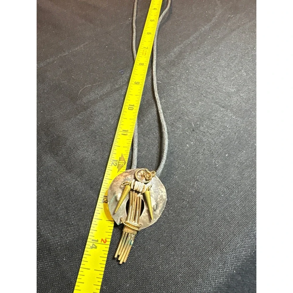 Unique Pendant Necklace Cord‎ Tie Boho Artisan Metal Brass Gold Tones